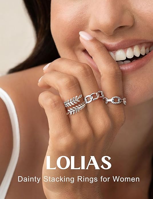 LOLIAS 16Pcs Stainless Steel Rings for Women Chunky Silver Rings Non Tarnish Stackable Ring Open Adjustable Thumb Finger Statement Rings Set