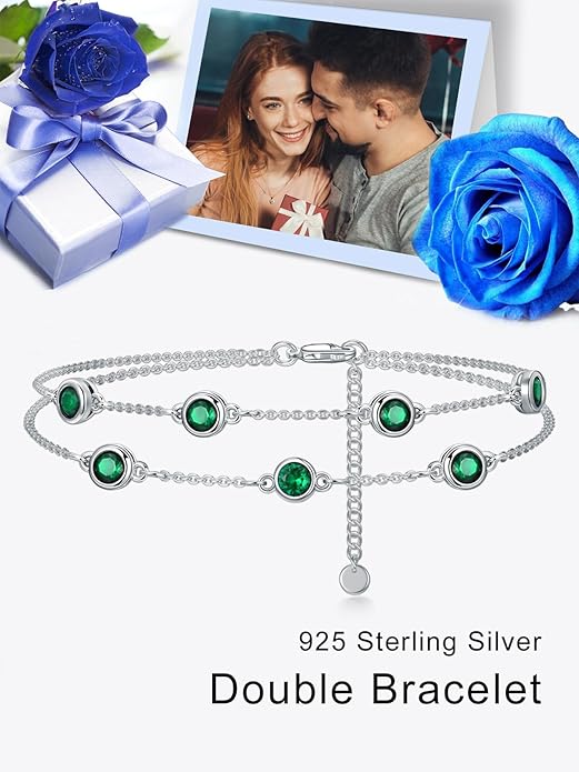 Dorunmo Birthstone Anklet Bracelets for Women 925 Sterling Silver Birthday Mother's Day Jewelry Gifts for Wife Mother Her