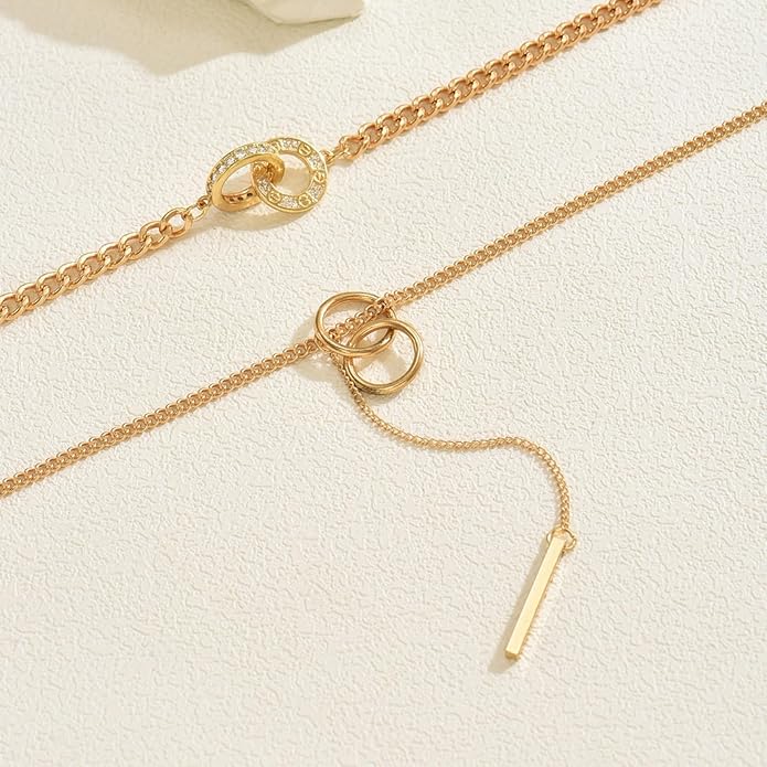Irregular Y2k Long Y-shaped Necklace with Zircon Inlaid Sparkling Brick Tassel Pendant Double-Layer Chain High-end Fashion Accessory Women's