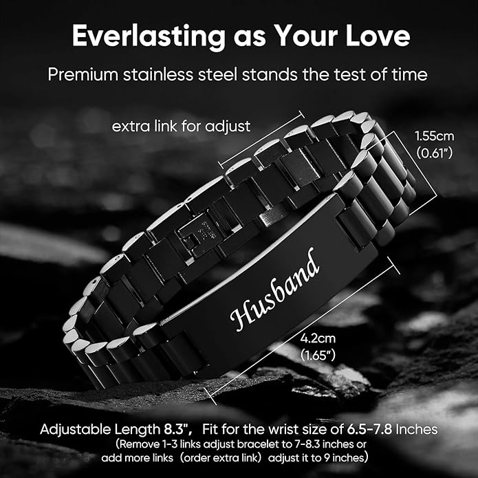 VNOX Masculine Watch Band Stainless Steel Link Bracelet Personalized Jewelry Gift for Men DAD Father Husband Boyfriend
