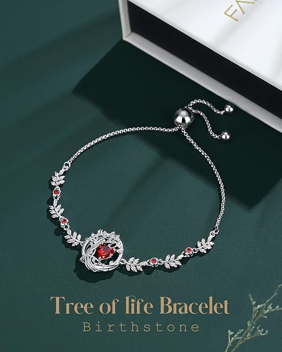 FANCIME Tree of life Birthstone Bracelet for Women Sterling Silver Tree Jewelry Birthstone Charm Bracelet Gemstone Anniversary Birthday Christmas Gifts for Wife Mom Her