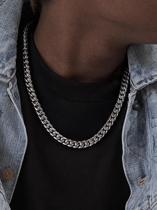 ChainsHouse Miami Cuban Link Chain Necklace for Men, 4.8mm/6mm/10mm/14mm Width, 14K Gold Plated/Stainless Steel/Black Mens Chunky Hip Hop Necklace Curb Chains, 14"-30" Length, Come Gift Box