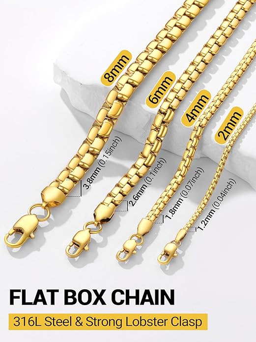 PROSTEEL Stylish Stainless Steel Round Link Chain Necklace for Men, 2mm/4mm/6mm/8mm. Silver/Gold/Black Tone, Hypoallergenic Jewelry, 14"-30", Come with Box