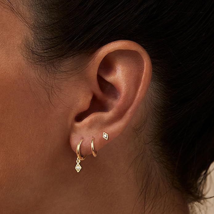 Freekiss 3 Pairs Gold Hoop Earrings Set: Dainty Stud Earrings Trendy Small 14K Gold Plated Hypoallergenic Dangle Cartilage Huggie Hoop Earrings for Women Gold Jewelry for Women Gifts