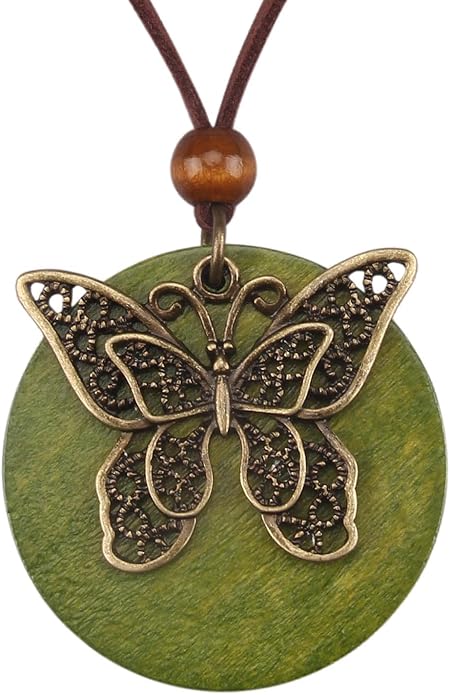 Long Boho Necklaces for Women Vintage Leather Wooden Pendant Y Choker Ethnic Style Gold Circle Hippie Sweater Necklace