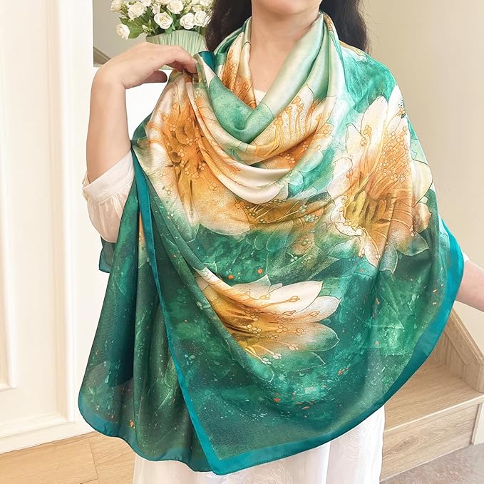 Long Silk Like Scarf Lightweight Satin Scarves Large Sunscreen Shawl Wrap for Women