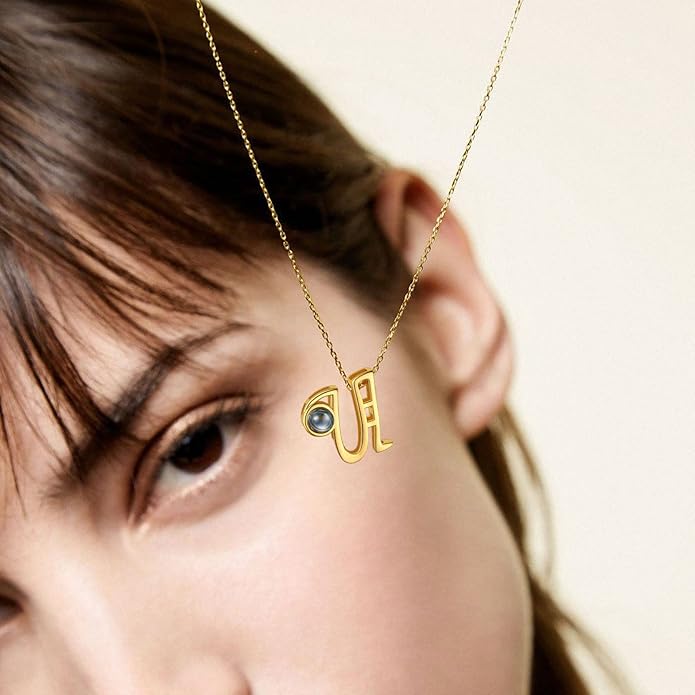 Custom4U Personalized Initial Picture Necklace for Women, Projection Necklace with Picture Inside, Gold/Silver Letter Pendant Necklace, Custom Photo Gifts for Mom Wife Birthday Valentines