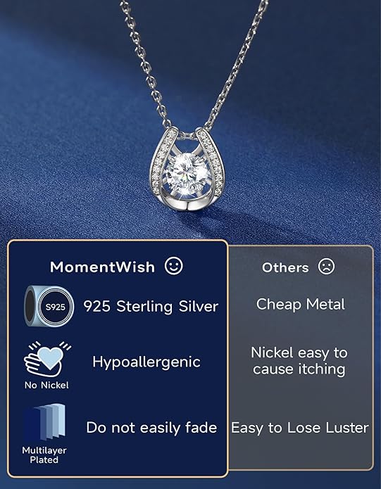 MomentWish Necklace for Women, Sparkling Gift for Her, 1Carat Moissanite Heart Pendent for Her, 925 Sterling Silver Dance Necklace for Anniversary Christmas Valentines