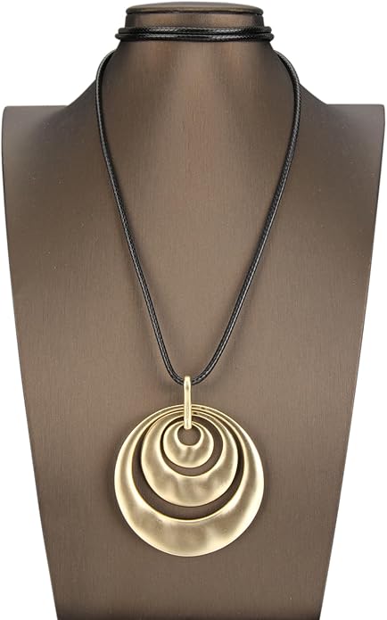 Long Boho Necklaces for Women Vintage Leather Wooden Pendant Y Choker Ethnic Style Gold Circle Hippie Sweater Necklace