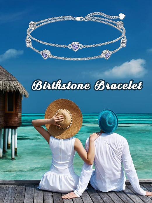 Dorunmo Heart Birthstone Anklet Bracelets for Women 925 Sterling Silver Birthday Jewelry Best Mother's Day for Women Wife