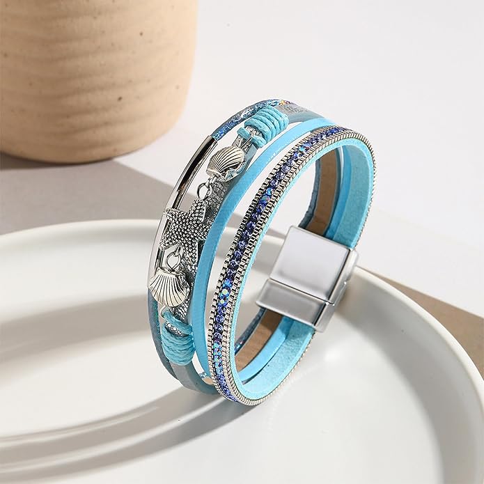 VIBILIA Boho Leather Wrap Bracelets for Women Multi-Layer Bracelets with Strong Clasp Jewelry for Women