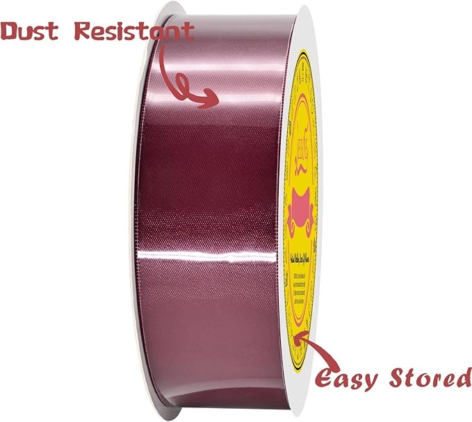 LEEQE Double Face Wine Red Satin Ribbon 1-1/2 inch X 50 Yards Polyester Wine Red Ribbon for Gift Wrapping Very Suitable for Weddings Party Hair Bow Invitation Decorations and More