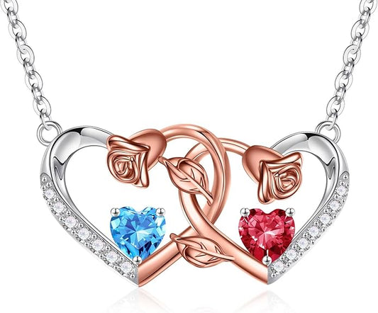 Iefil Chrismas Gifts for Wife - 925 Sterling Silver Rose Birthstone Necklace, Stocking Stuffers for Women Wife Girlfriend Mom