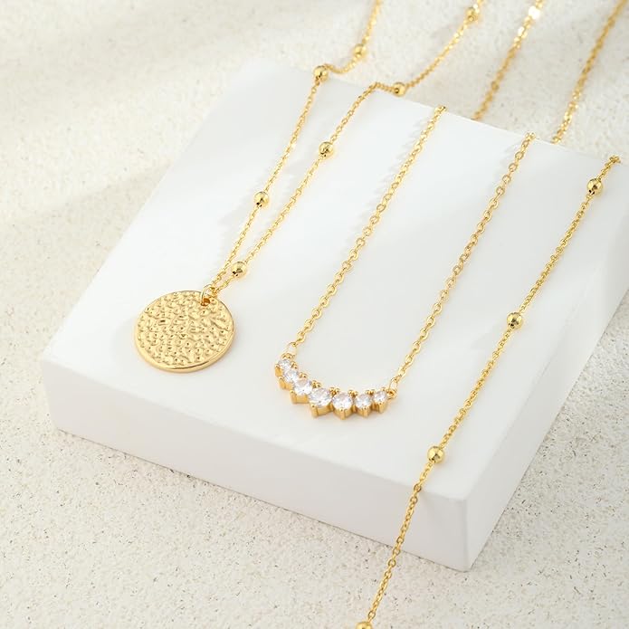 BBV Layered Gold Necklaces for Women Stackable Dainty 14K Gold Plated Silver Chain Necklace Layering Cute Fashion Pendant Choker Necklaces Trendy Jewelry Set Gifts for Women