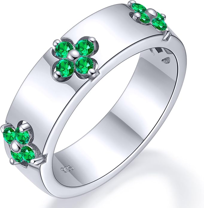 Premium Emerald&Moissanite Clover Rings for Lucky Women|Moissanite D Color VVS1 Clarity 3EX Cut|925 Sterling Silver 14K Gold Plated Non Tarnish