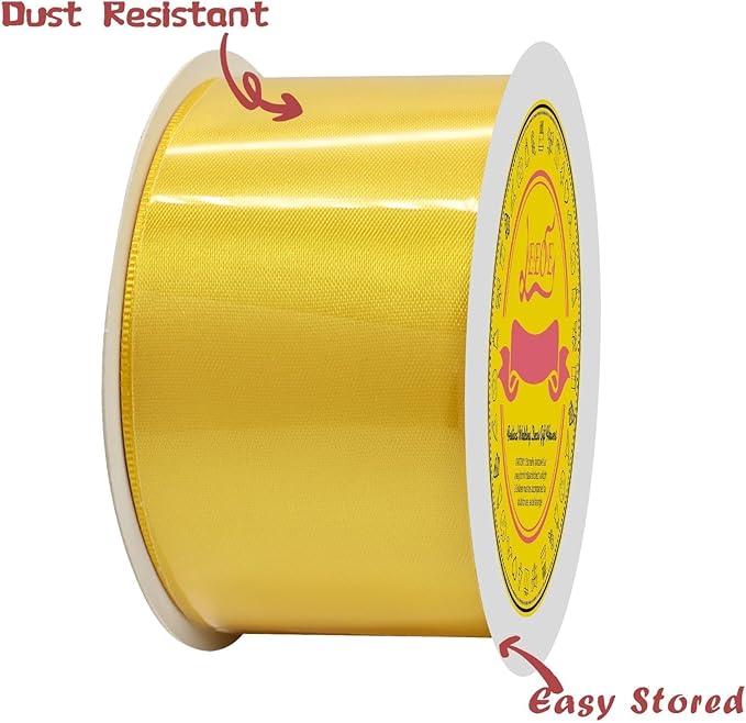 LEEQE Double Face Maize Yellow Satin Ribbon 2 inch X 25 Yards Polyester Maize Yellow Ribbon for Gift Wrapping Very Suitable for Weddings Party Hair Bow Invitation Decorations and More