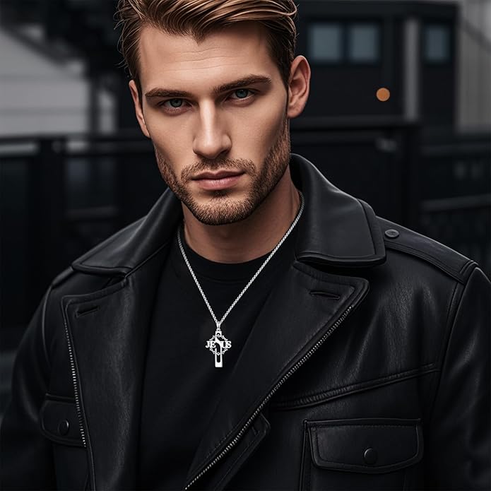 Cross Necklace for Men 925 Sterling Silver Celtic Cross Pendant Christian Jewelry Religious Christmas Gifts for Women