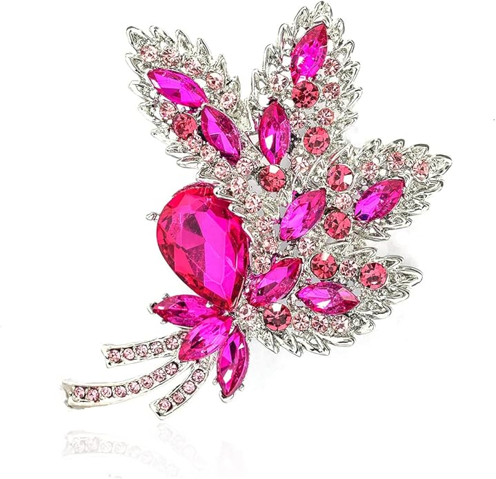 YOQUCOL Big Large Brooch Pin Austrian Crystal Leaf Shape Bouquet Rhinestone Scarf Decoration Wreath Cloth Brooches Pins For Women Girls