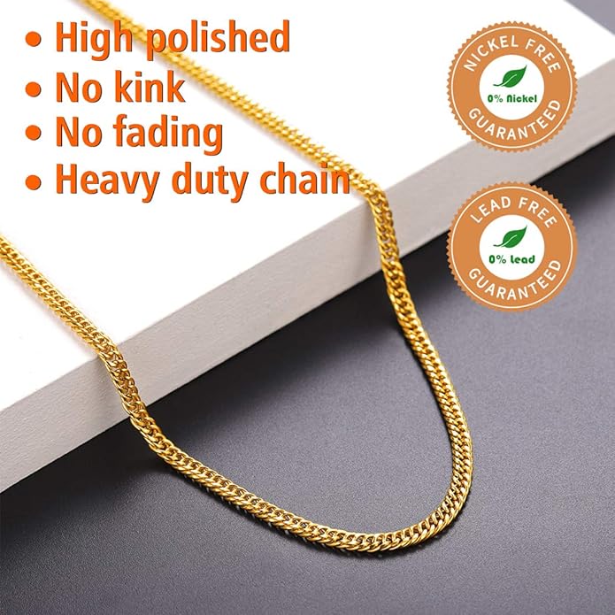 FindChic Men Curb Chain Necklace 18K Gold Plated/Stainless Steel/Black Chunky Double Tight Cuban Link Hip Hop Neck Chains for Men Boys 3.5MM/5MM/6MM/7MM/9MM/12MM 14''-30'' 8 Length Options (Send Gift Box)