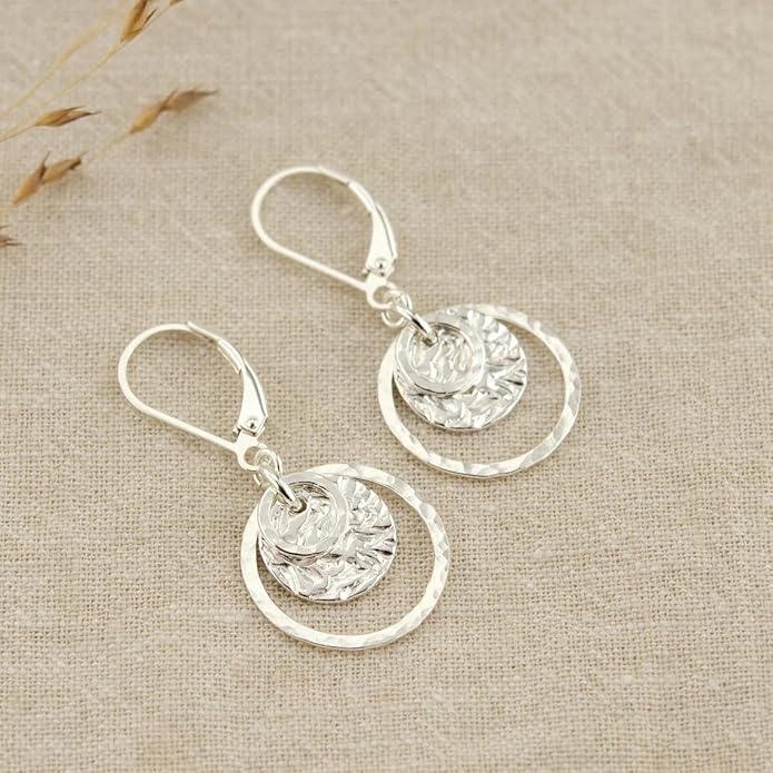 Sterling Silver Disc Leverback Earrings for Women Gold and Silver Circle Drop Dangle Earrings Jewelry Hypoallergenic Hammered Leverback Dangle Earrings for Gifts