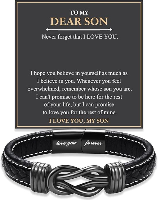 Love You Forever Leather Bracelet Gifts for Men Him Teen Boys, To My Brother Son Grandson Nephew Friend Dad Husband Christmas Birthday Valentines Fathers Day Graduation Back to School Gifts