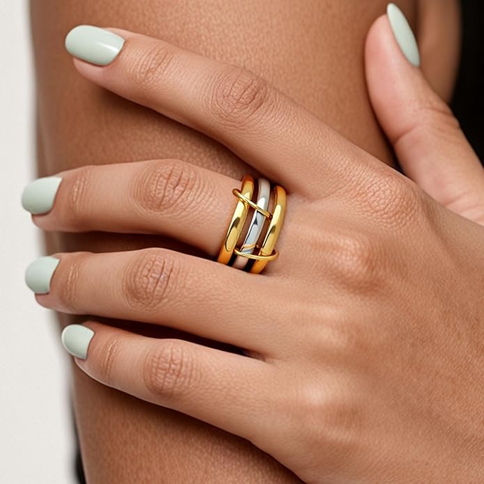 IHOKIT Stackable Rings for Women, 18k Gold Rings for Women Non tarnish, Silver Gold Multi Ring Mixed Metals Stack Rings Set,Jewelry Gift for Women