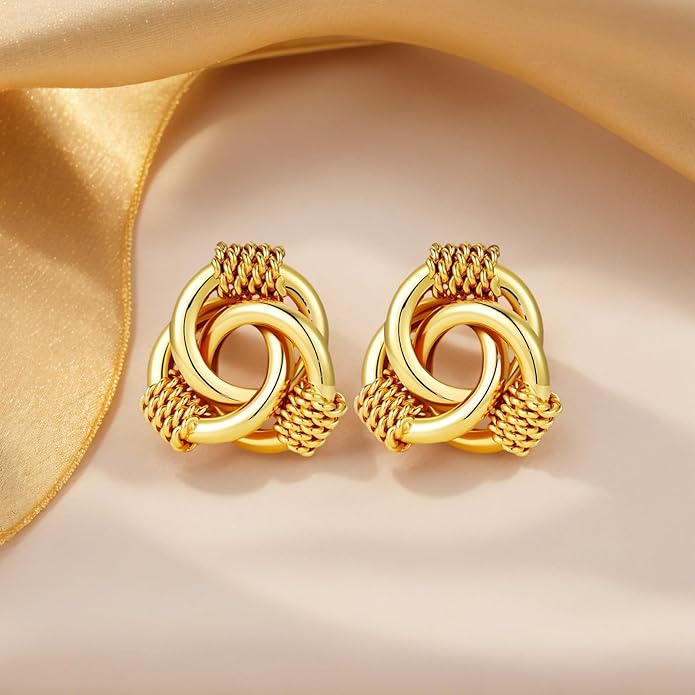 Trendy 14K Gold Plated Knot Earrings are Thick and Charming Pendant Earrings for Women They are Lightweight Hypoallergenic Fashion Accessories Jewelry Gifts for Women