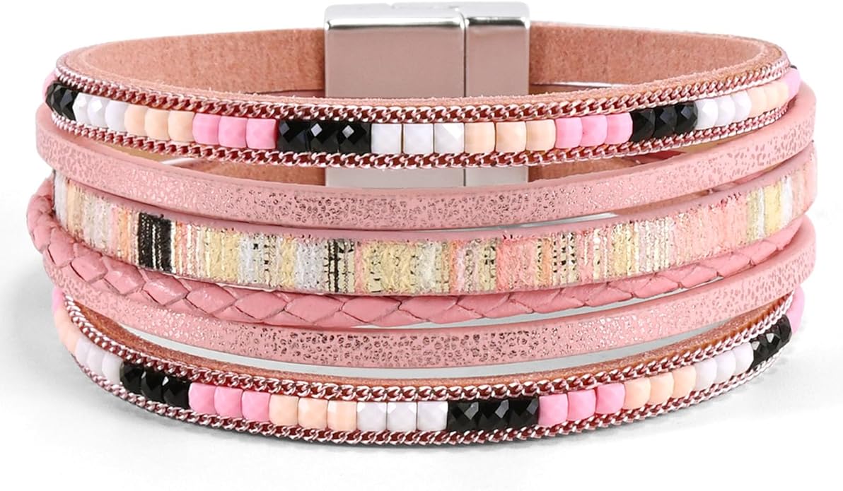 VIBILIA Boho Leather Wrap Bracelets for Women Multi-Layer Bracelets with Strong Clasp Jewelry for Women