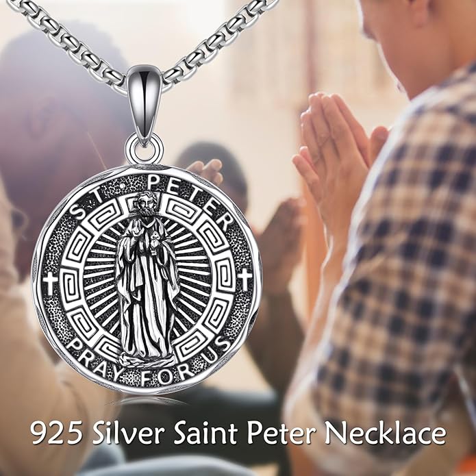 YFN Patron Saint Necklace Sterling Silver Amulet Medal Pendant Religious Protector Jewelry Gifts for Women Men