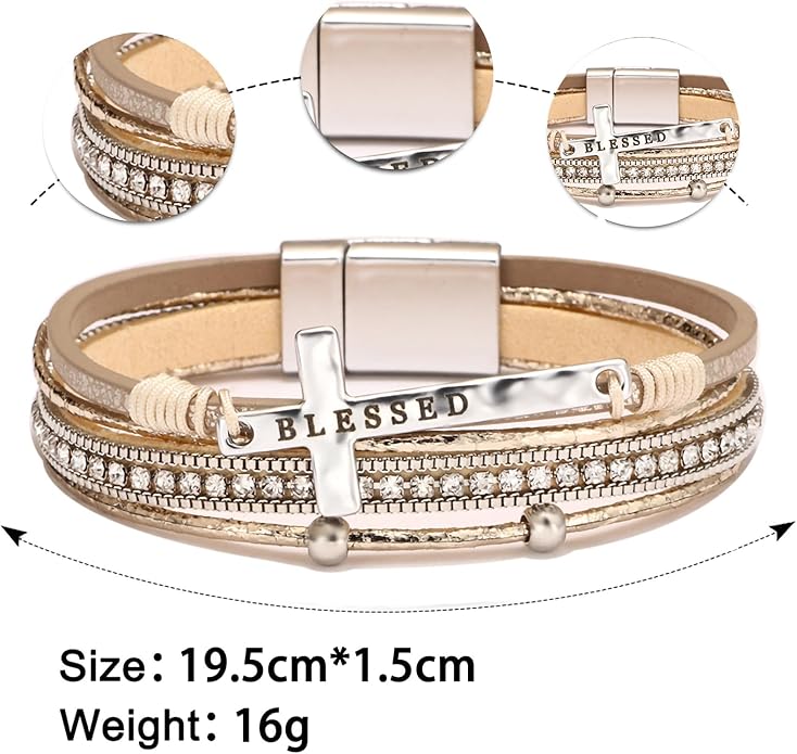 Fesciory Leopard Bracelet for Women, Boho Leather Wrap Multi-Layer Pearl Crystal Bracelet Bangle Jewelry