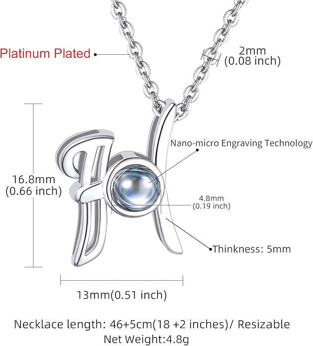 Custom4U Personalized Initial Picture Necklace for Women, Projection Necklace with Picture Inside, Gold/Silver Letter Pendant Necklace, Custom Photo Gifts for Mom Wife Birthday Valentines
