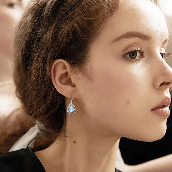 Moonstone Filigree Drop Dangle Teardrop Earrings 925 Sterling Silver Moonstone Leverback Earrings for Women Jewelry Gifts