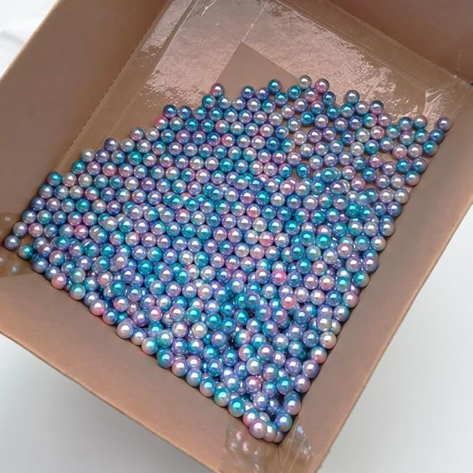 INSPIRELLE 1100 Pieces Gradient Undrilled ABS Art Faux Pearls for Vase Fillers, 8mm Blue-Purle No Hole Makeup Beads Mermaid Imitation Round Pearl Beads for Table Scatter Home Wedding Decoration