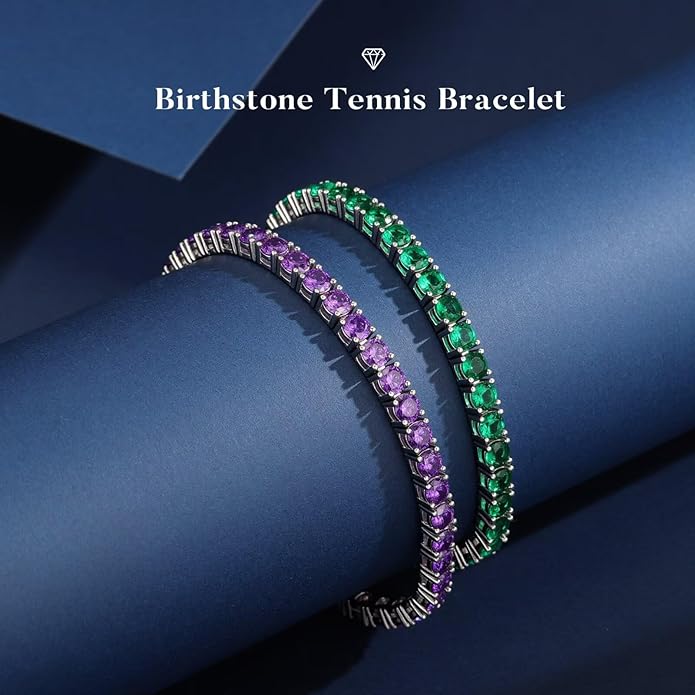 Iefil Christmas Gifts for Women - Size 6.5" - 7" Sterling Silver Tennis Birthstone Bracelet, Anniversary Birthday Gifts for Women