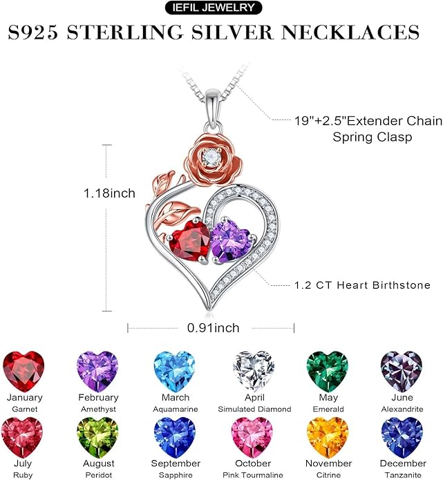 Iefil Christmas Gifts for Women Wife - 925 Sterling Silver Double Birthstone Necklace, Anniversary Birthday Gifts for Women, Jewelry Gifts for Wife Her