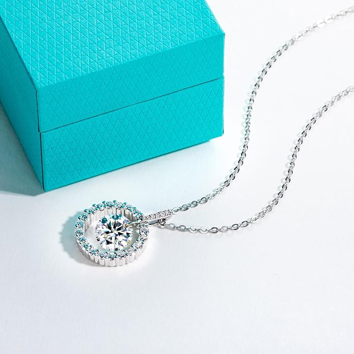 AnuClub Cushion Cut Moissanite Pendant Necklace D Color VVS1 925 Sterling Silver Refined Daily Necklace for Women with Certificate, 40+2+3cm Adjustable Chain