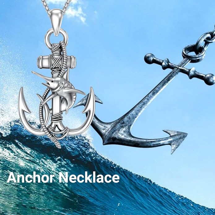 MEIDERBO Anchor Necklace for Men Women 925 Sterling Silver Earth/Swordfish/Trident/Compass Pendant Nautical Jewelry for Birthday Christmas
