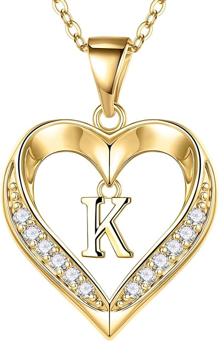 Turandoss Heart Initial Necklaces for Women - Dainty 14K Gold Plated CZ Heart Pendant Necklace with Tiny Letter A-Z, Non Tarnish Waterproof Trendy Jewelry Gifts for Mom Wife Girlfriend