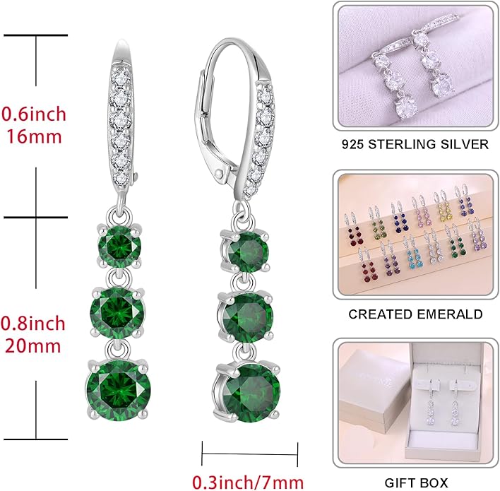 Starchenie Dangle Drop Earrings for Women 925 Sterling Silver Leverback Earrings Birthstone Jewelry