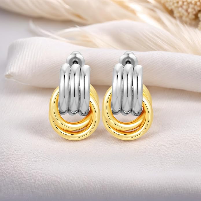 Trendy 14K Gold Plated Knot Earrings are Thick and Charming Pendant Earrings for Women They are Lightweight Hypoallergenic Fashion Accessories Jewelry Gifts for Women