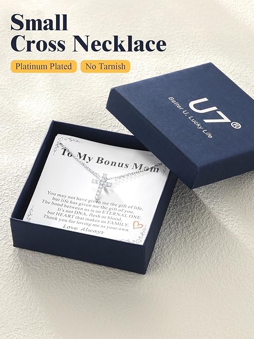 U7 Cross Necklace for Women,Silver/14K Gold Large or Small Cross Necklaces with CZ Diamond,Faith Birthday/Christmas Gift for Her Women Mother Daughter Grandmother