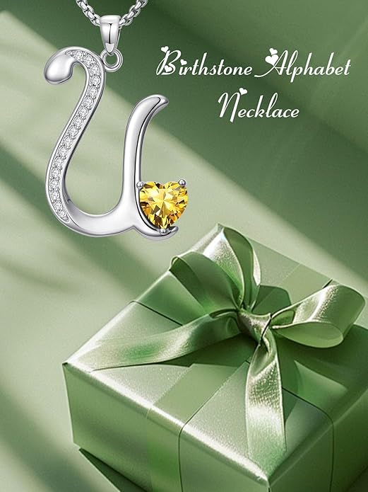 Christmas Gifts for Women Alphabet A to Z Initial Birthstone Pendant Necklaces for Women - 18k White Gold Plated Personalized Name Jewelry Valentine Mothers Day Birthday Gifts for Women Her Girlfriend