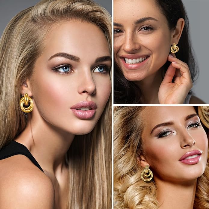 11 Pairs Trendy Gold Knot Earrings for Women Chunky Statement Long Link Drop Dangle Earrings Fashion Lightweight Hypoallergenic Jewelry Set