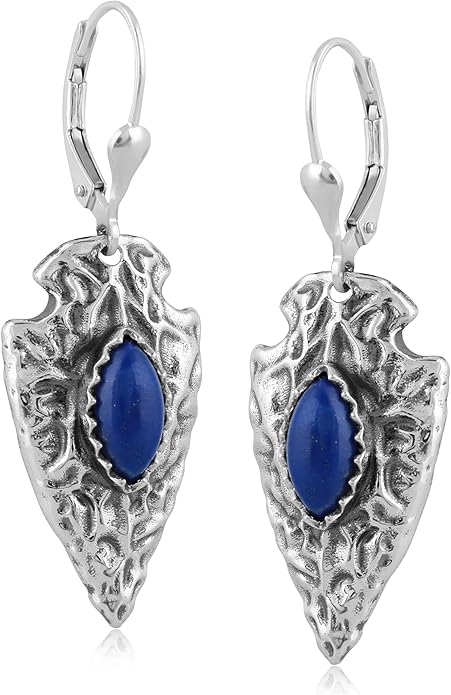 American West Jewelry Fritz Casuse Sterling Silver Arrowhead and Genuine Gemstone Lever Back Earrings