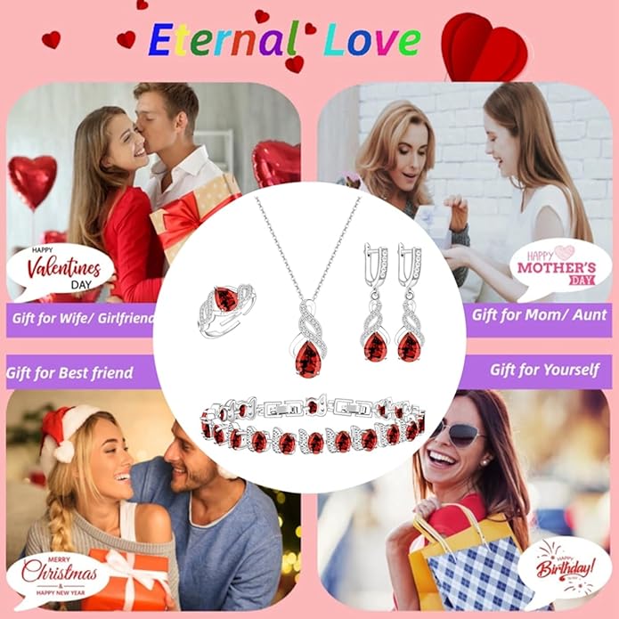 ZCGJWE Wedding Jewelry Set for Women Gem Necklace Earrings Bracelet Luxury Jewelry Set Birthday Valentine's Day Mother's Day Christmas Prom Jewelry Gift
