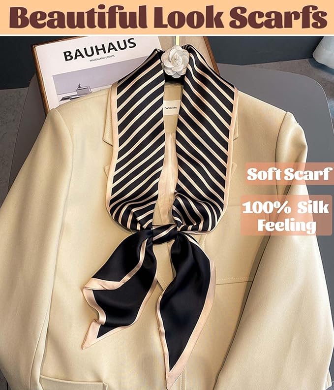kcctoo 59" Mulberry Silk Like Head Scarf Women's Fashion Square Neck Satin Scarfs for Bag Hair Scarves Gift 59 * 5.9”