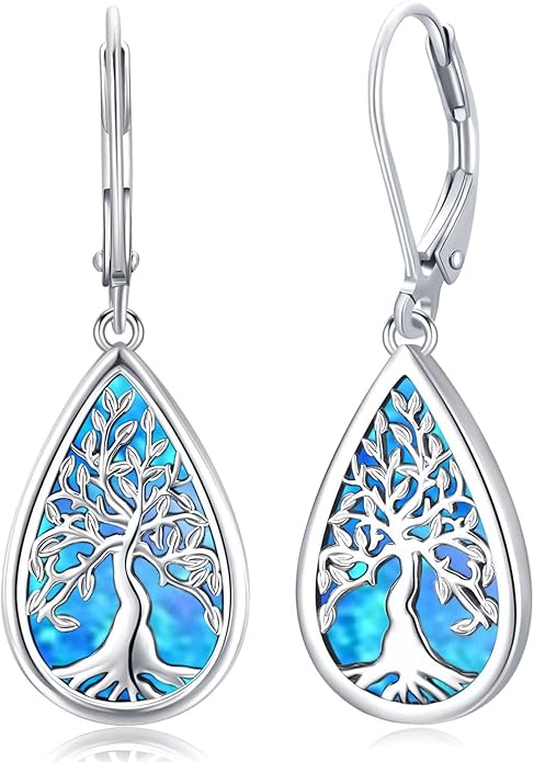 Tree of life Dangle Earrings Sterling Silver Moonstone/Turquoise/Malachite Earrings for Women Filigree Leverback Earrings Jewelry Gifts