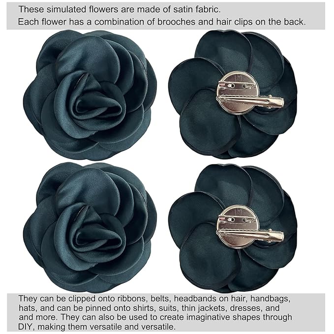 Sanrich Women's Brooches 4pcs Rose Flower Hair Clip Mexican Hair Flowers Clips Hairpin Brooch Tea Party Hats Headpieces (blackish green)