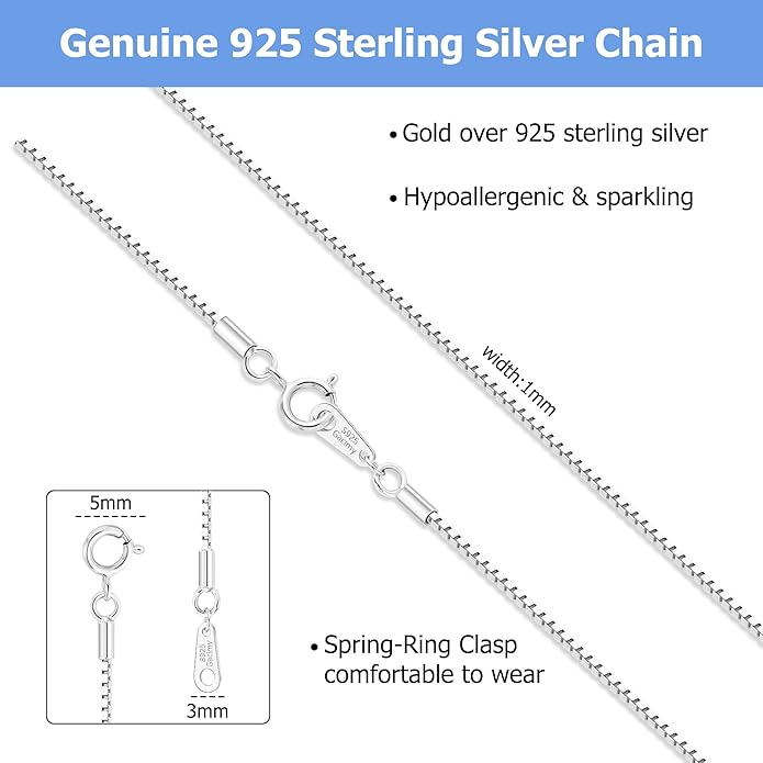 Gacimy 925 Sterling Silver Box Chain Necklace for Women, 0.8MM 1.0MM 1.2MM 1.5MM 1.7MM 2.0MM Width