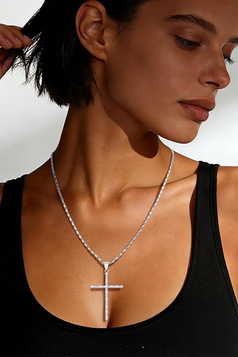 U7 Cross Necklace for Women,Silver/14K Gold Large or Small Cross Necklaces with CZ Diamond,Faith Birthday/Christmas Gift for Her Women Mother Daughter Grandmother
